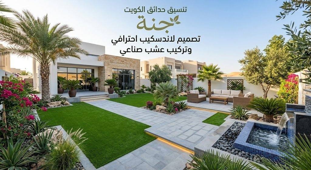 تنسيق حدائق الكويت | تصميم لاندسكيب احترافي وتركيب عشب صناعي - جنة